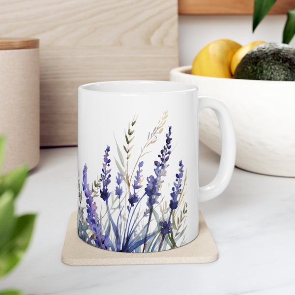 Lavender Coffee Mug Nature Lover Gift Lavender Art, Rustic Charm, Joyful Mug Gift for Her Travel Mug Tumbler