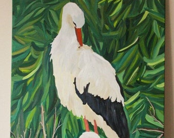 storks oil painting. Leleka with oil farbs