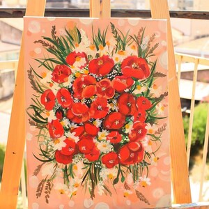Pintura al óleo de amapola Hermosas flores sobre lienzo