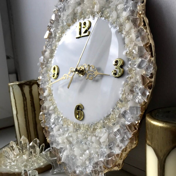 Art Deco Wall Clock, Handmade Geode Crystal Wall Clock, Unique Art Deco Resin Clock, Geode Wall Art, House Warming Gift