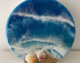 Arte con onde oceaniche in resina epossidica, decorazioni per case sulla spiaggia, arte murale costiera