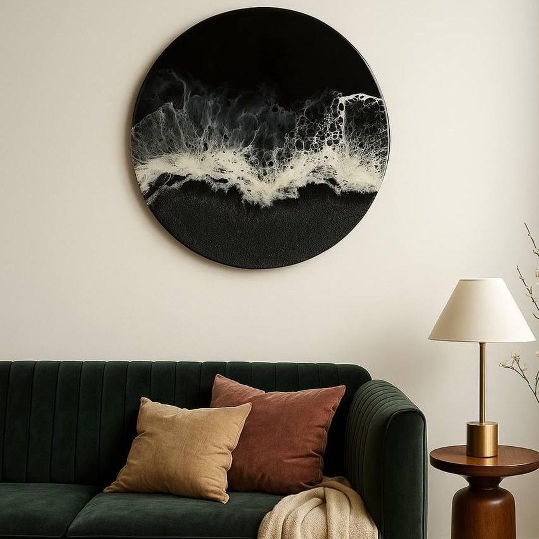 Epoxy Wall Art Round – Ocean Resin Panel, Unique Handmade Sea Wave ...