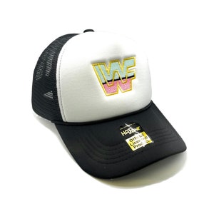 80s WWF Retro Mesh Trucker Hat Snapback (White/Black)