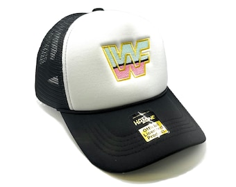 80s Wrestling Retro Mesh Trucker Hat Snapback (White/Black)