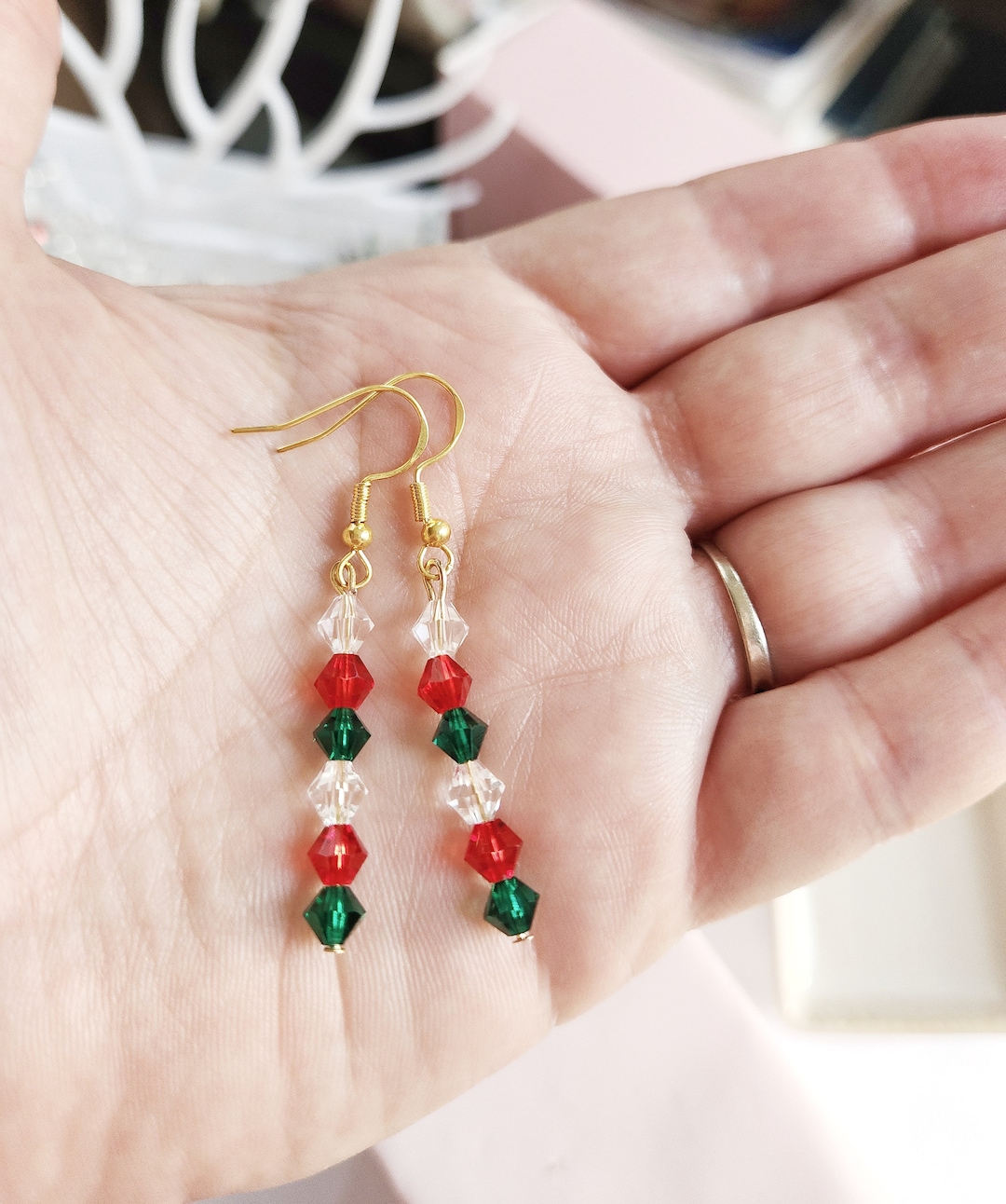 Christmasthemed Earrings in Emerald Red Siam and Clear Etsy