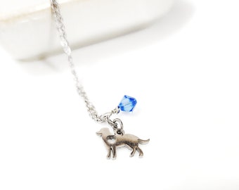 Dainty Dog Charm Necklace, Personalized Birthstone Dog Necklace, Pet Memorial Jewelry, Pet Loss Jewelry