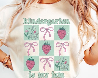 Kindergarten Teacher Shirt, Teaching Is My Jam Tee, Comfort Colors Retro Teacher Gift, Back To School Teacher Tee