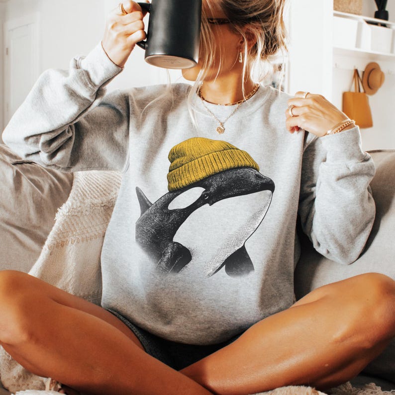 Retro Orca Sweatshirt, Killer Whale Pullover, Cozy 90s Animal Sweater ...