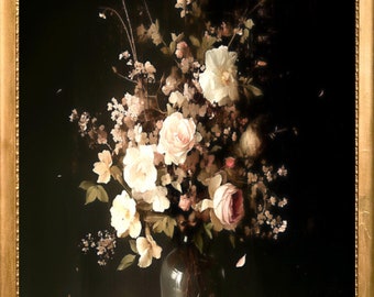 Vintage Dark Floral Moody Floral Bouquet Painting, Vintage Art Print, Dark Floral Print, Printable Wall Art, Digital Download