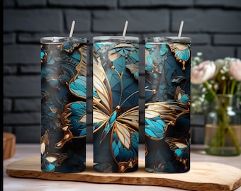 Futuristic Butterfly 20 oz Skinny Tumbler Sublimation Design, Tumbler Wrap, Instant Digital Download, Straight Tumbler Wrap PNG File