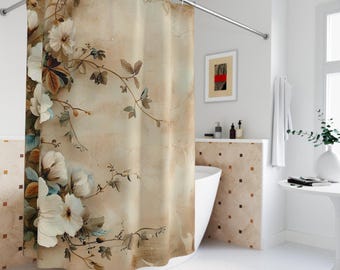 Boho Botanical Floral Flower Shower Curtains Vintage Print Bath Decor Floral Shower