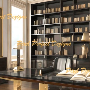 Modern, Luxury Black and Gold Office Zoom/MS Teams/Skype/Google Meet Virtual Background