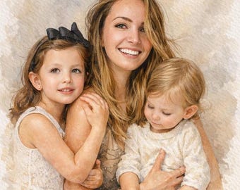 Custom Watercolor Portrait from Photo | Family Memorial Portrait | Personalized Gift for Mom | Remembrance Art | Digital Download Keepsake