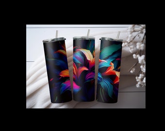 Vivid, Colorful Flowers 20 oz Skinny Tumbler Sublimation Design, Instant Download PNG, Straight Tumbler Wrap