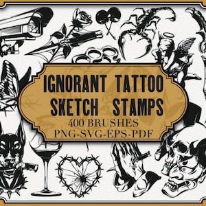 VOL.1 Ignorant Tatoo Sketch Stamps For Procreate | +PNG-svg-EPS-pdf Files|Digital Ignorant Tattoo Sketch Illustrations|Tattoo Design Brushes