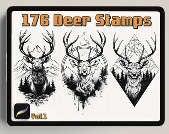 Procreate Deer Stamps: 176 Captivating Designs for Tattoo Artists| Procreate Brushes|Procreate Deer Brush Stamps| Deer Procreate Stamps|