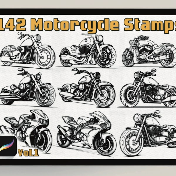 Набор из 142 мотоциклетных марок | Создание кистей|Motorbike Stamp Brushes for Procreate| Procreate Brushes| Digital art of Motorcycles|