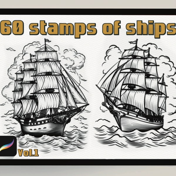 Shipshape Creations: 60 марок для Procreate / Создание кистей/ Tatuajes marinos/ Sellos de barcos / Sellos piratas/ Tema marino/Edición limitada