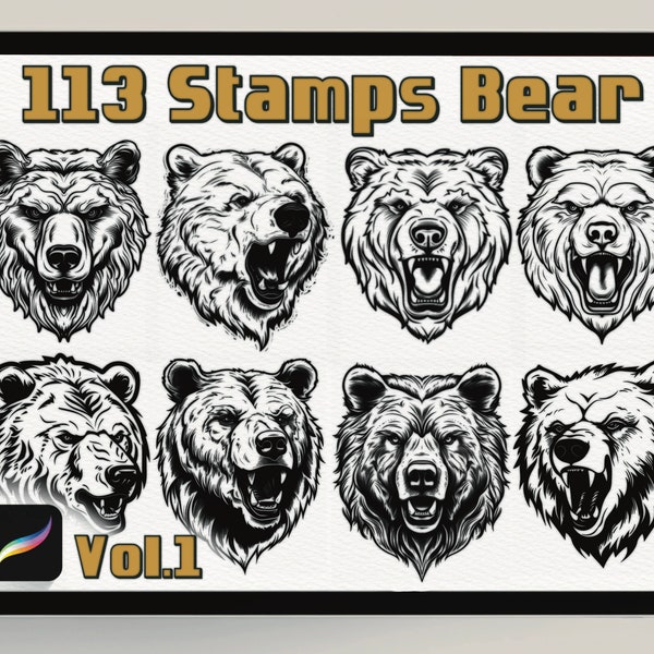 Bear Essentials: Collection of 113 Procreate Stamps with Bears| Bear Brush Stamps| Procreate Bear Brush Stamps| Bear Procreate Stamps|