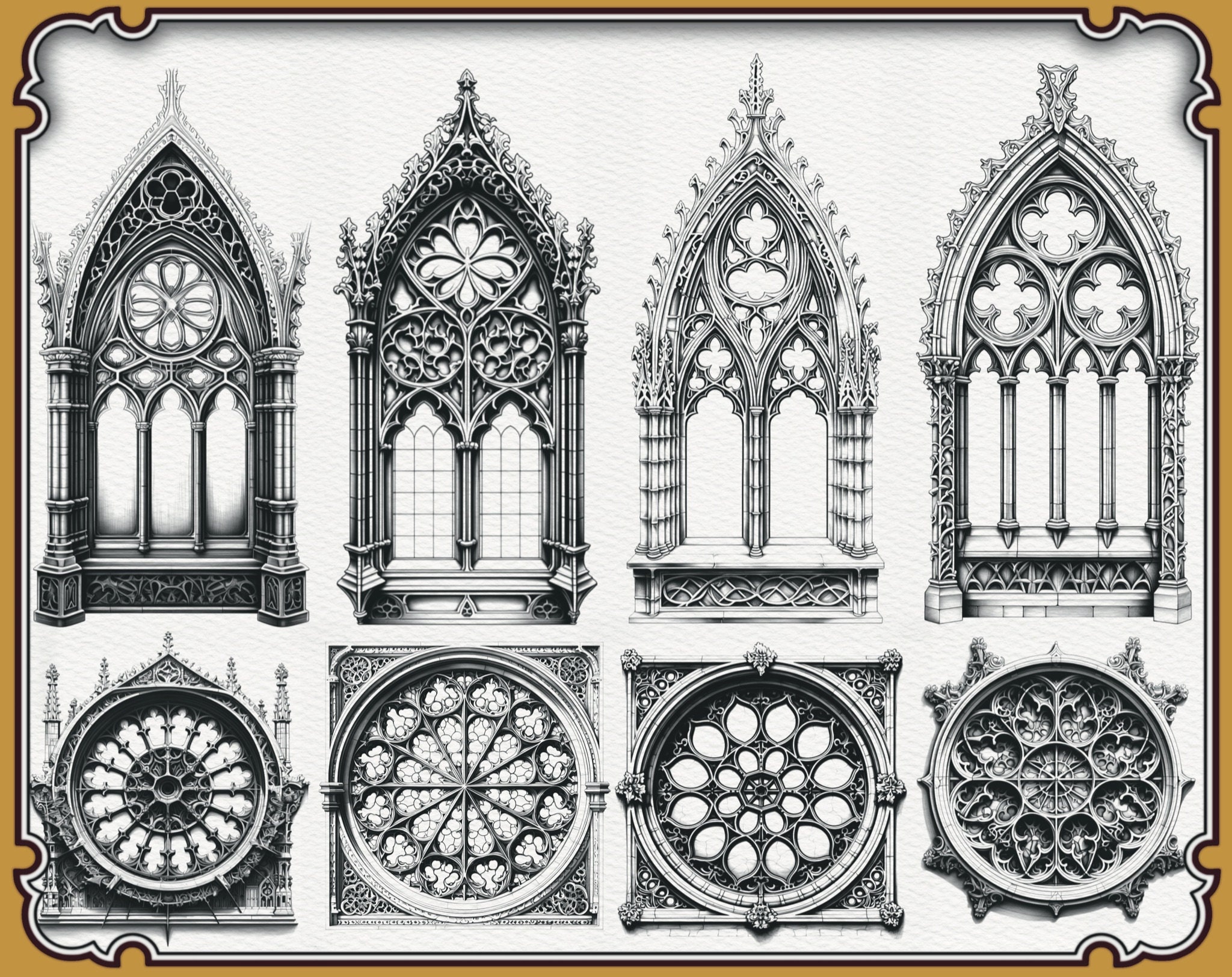 153 Gothic Windows Procreate Stamps • Brushset PNG PDF • Cathedral Arch ...
