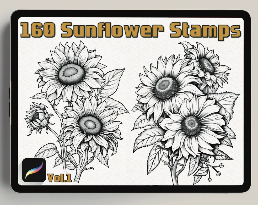 160 Sunflower Procreate Stamps: Floral Botanical Brush Set (digital ...