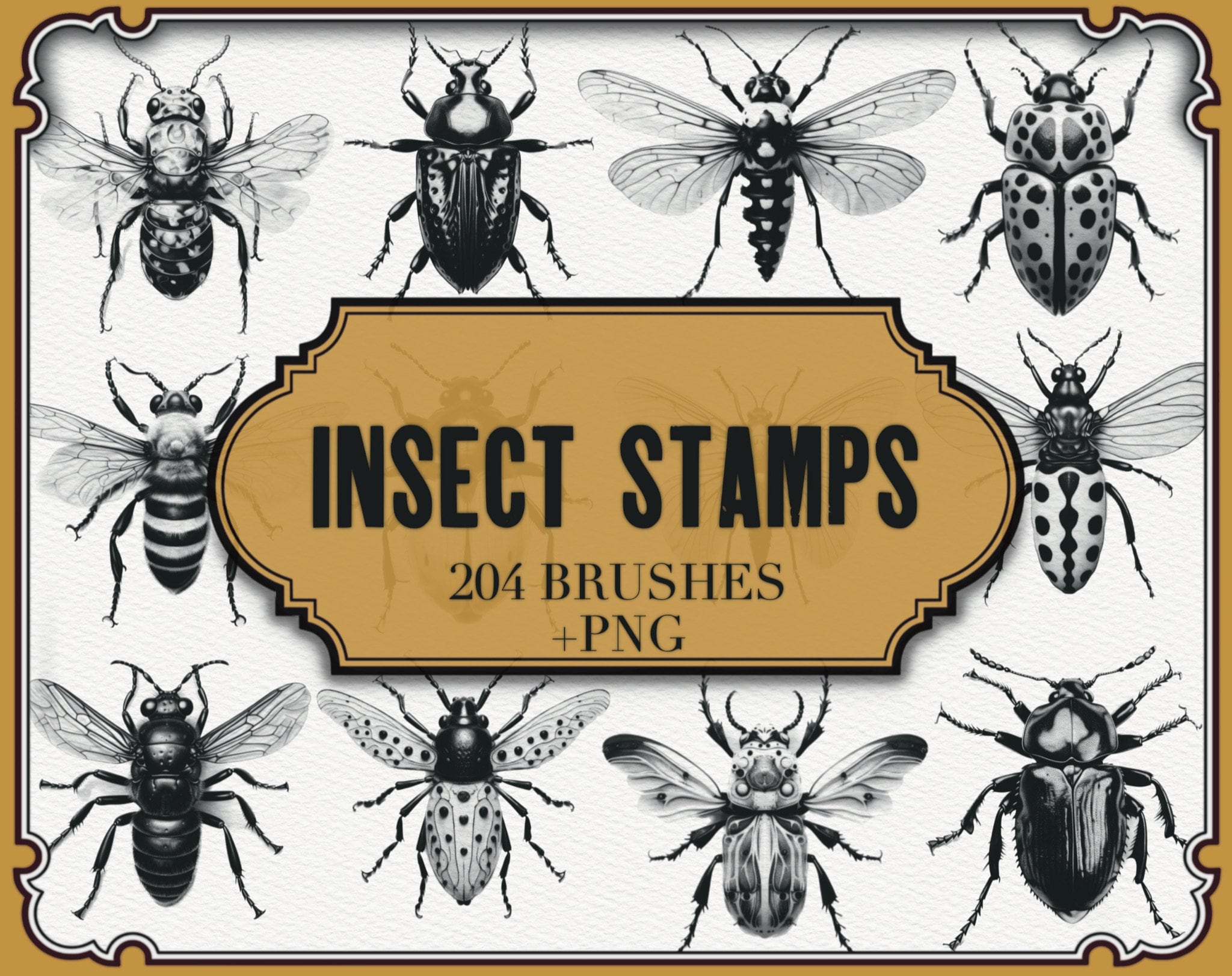 Sellos de insectos para Procreate + PNG | Set de pinceles de insectos para ilustradores y tatuaje