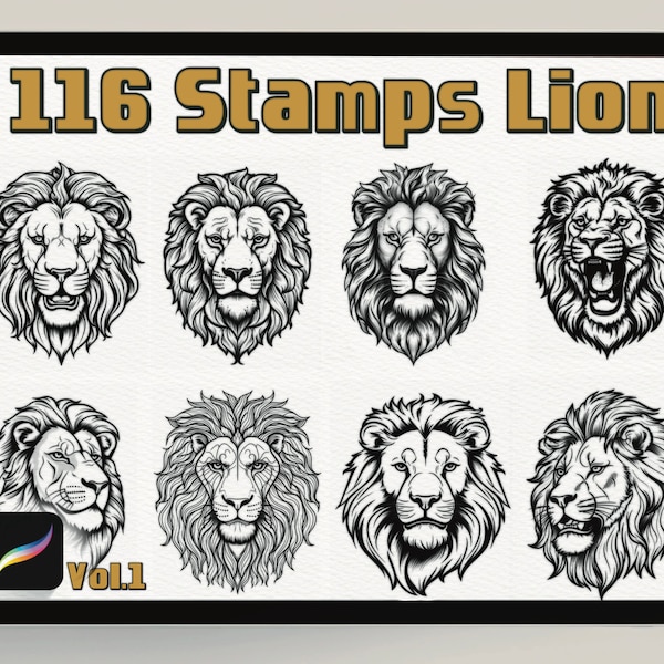 Lion's Pride: Collection of 116 Procreate Stamps with Lions