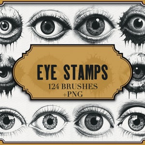 Oogstempels voor Procreate| +PNG-bestanden|Mystiek eng oog| Realistische digitale stempel| Realistische ogen plantenborstels| Gezicht Ogen
