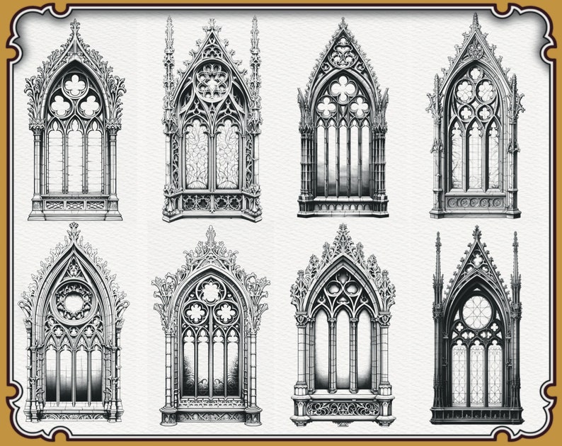 153 Gothic Windows Procreate Stamps • Brushset PNG PDF • Cathedral Arch ...
