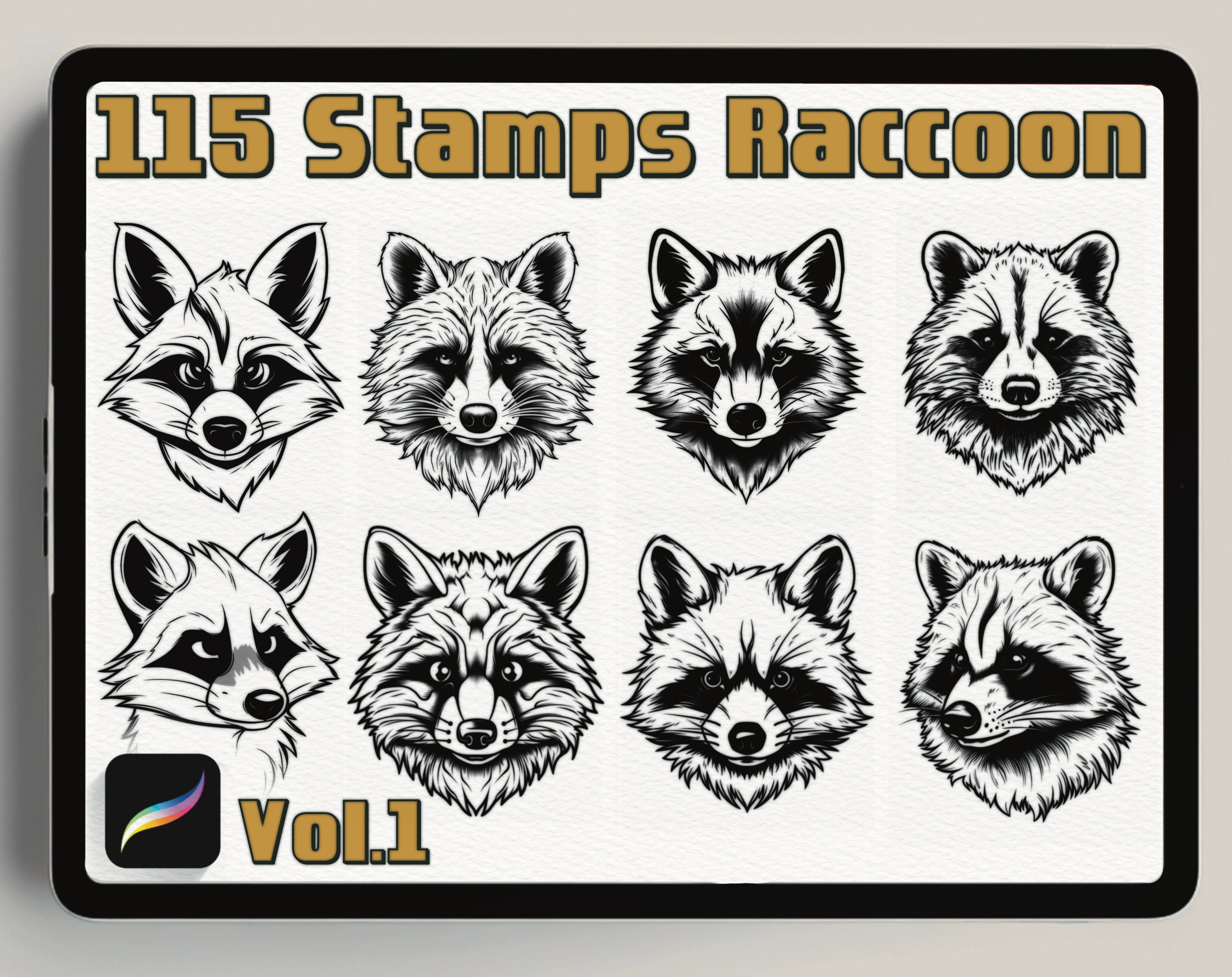 Playful Bandits: 115 Raccoon Stamps for Procreate Art