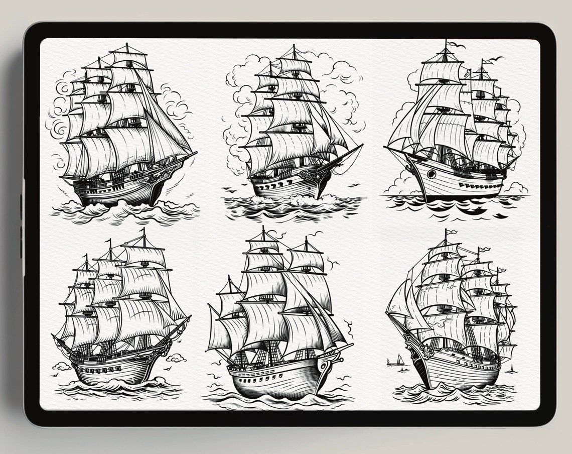 60 Ship Procreate Stamps •brushset PNG PDF Files •old School Sailing ...