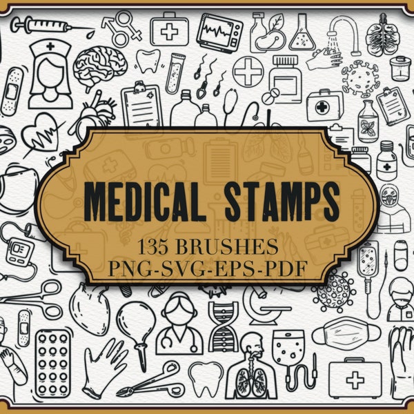 Medical Stamps For Procreate| +Svg-Png-Eps-Pdf Files| Pills, Medications and Medical Brushes Set|  Hospital Brushes for Procreate|