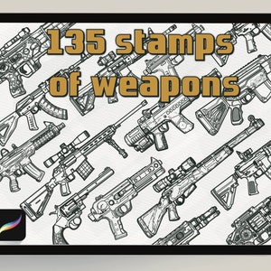 135 марок оружия для Procreate| Создание кистей| Тату Пистолет | полиция Пистолет | Дробовик| Набор военных марок|Солдаты|Изменение оружия