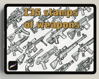 135 марок оружия для Procreate| Создание кистей| Тату Пистолет | полиция Пистолет | Дробовик| Набор военных марок|Солдаты|Изменение оружия