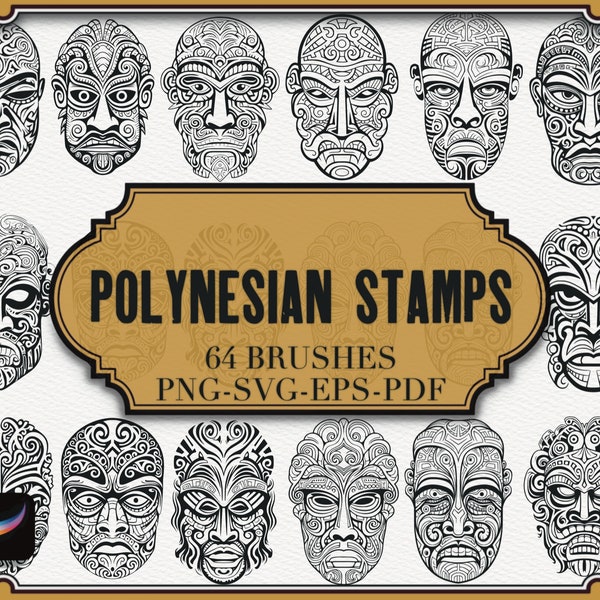 Masque Tampons Polynésiens Pour Procréer | +Fichiers PNG-Svg-Eps-Pdf| Procreate pinceaux de tatouage polynésien maori | Style tribal maori |