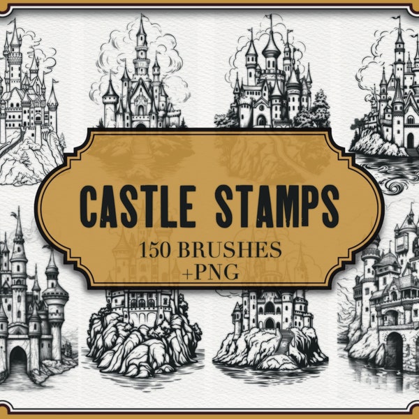 Castle Stamps For Procreate| +PNG Files| Procreate Fairy Tale Castle Stamps| Whimsical Fantasy Magic Kingdom Illustration|