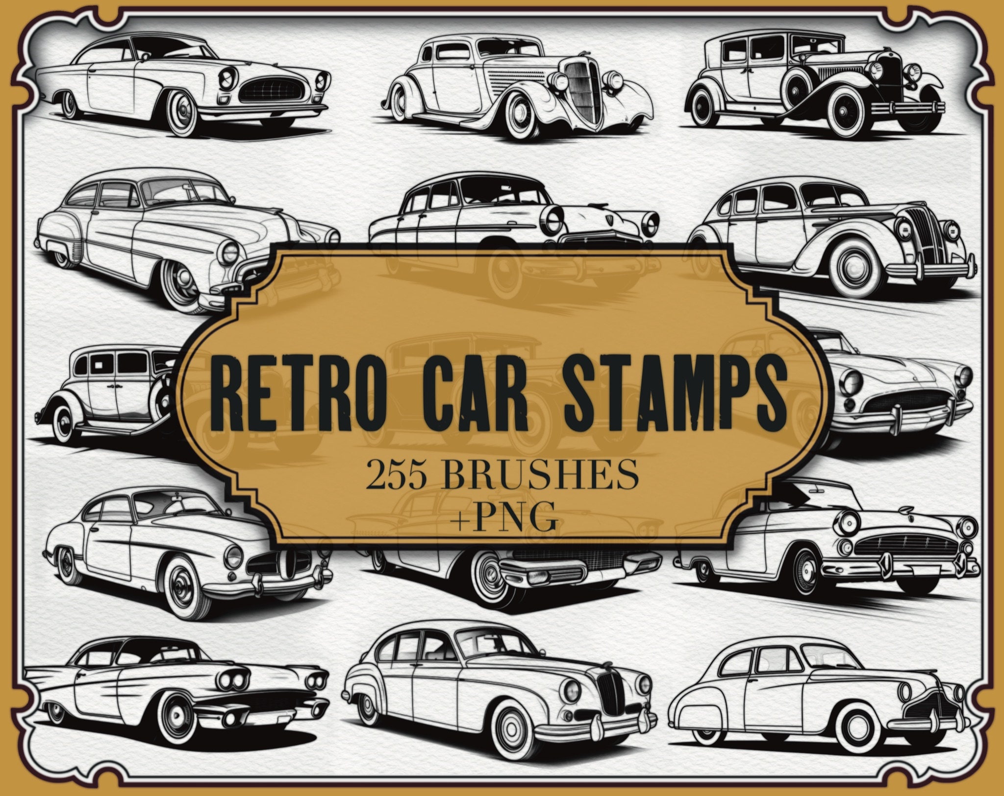 Retro Car Stamps for Procreate PNG Files Vintage Car Brushes Classic