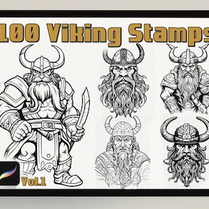 Norse Legends: A Collection of 100 Viking Stamps for Procreate| Procreate Brushes| Viking Tattoo| Viking Fighter Brushes for Procreate|