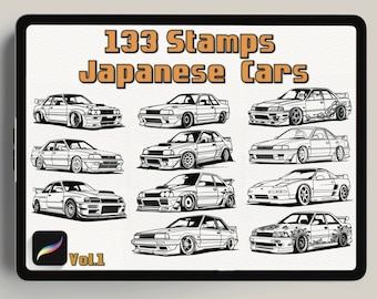 JDM Wheels: Collection of 133 Japanese Car Stamps| Procreate Brushes| JDM wheels| Car stamps| Car wheels| Japanese car stamps| JDM stamps