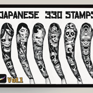 VOl1.Japanese Tatoo Stamps For Procreate|+SVG-png-EPS-pdf Files|DigitalJapanese Tattoo Illustrations|Traditional Japanese Tattoo Design