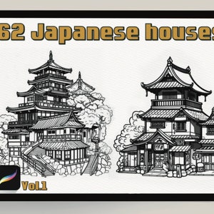 62 Procreate Sketch Japanse huizen StempelborstelsTraditionele Japanse architectuur Gebouwschetsen| Создание кистей| Japans gebouw