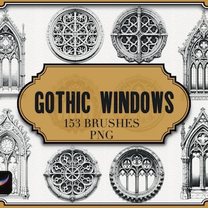 Gothic Windows Brushes For Procreate + 153 PNG Files| Gothic Stamps| Gothic Architectural Style| Window Stamp Set| Procreate Building|