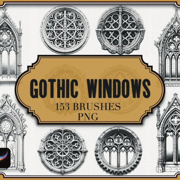 Gothic Windows Brushes For Procreate + 153 PNG Files| Gothic Stamps| Gothic Architectural Style| Window Stamp Set| Procreate Building|