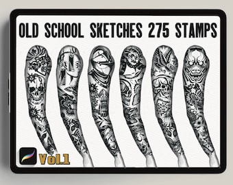 Old School Procreate Stamps •brushset PNG PDF Files •Classic American Traditional Tattoo Brushes • Retro Vintage Tattoo Flash Digital Design