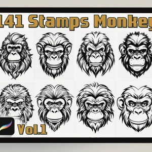 Monkey Magic: Collection of 141 Procreate Stamps with Monkeys