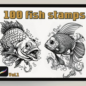 Коллекция из 100 рыбных марок для Procreate | Создание кистей| Procreate Fishing Brush set|  Procreate Fish Stamps| Fishing Stamps|