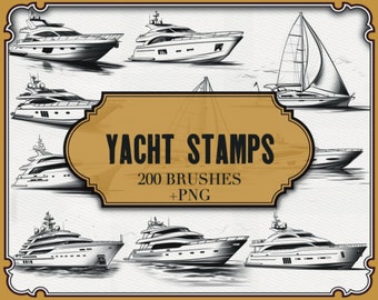 Yacht Procreate Stamp Brushes: 20 Sailing Vessel Illustrations ...