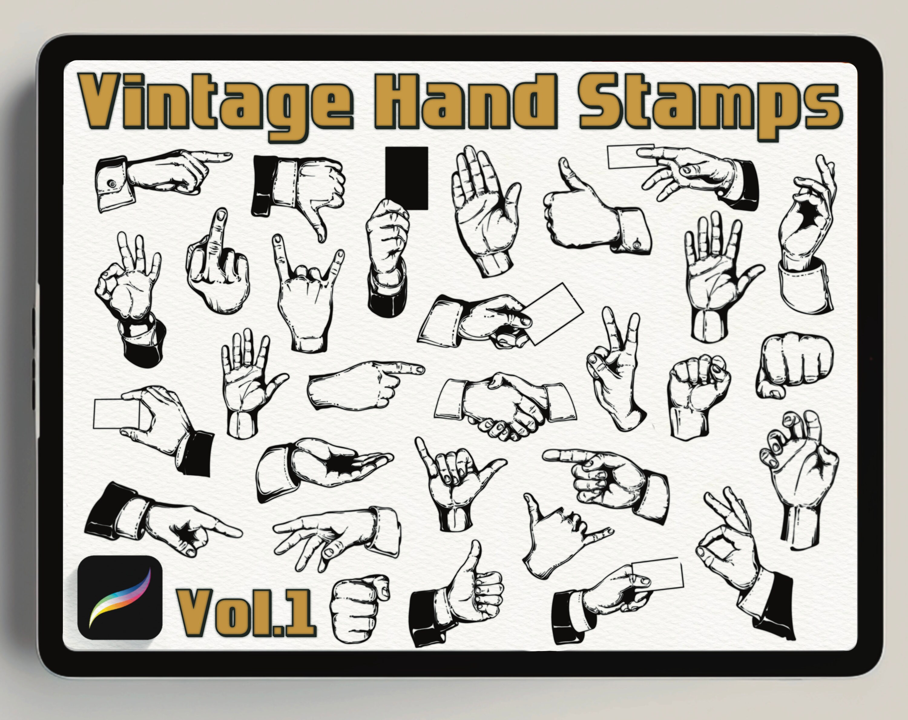 Vintage Hand Stamps for Procreate | Anatomy Reference (digital Download ...