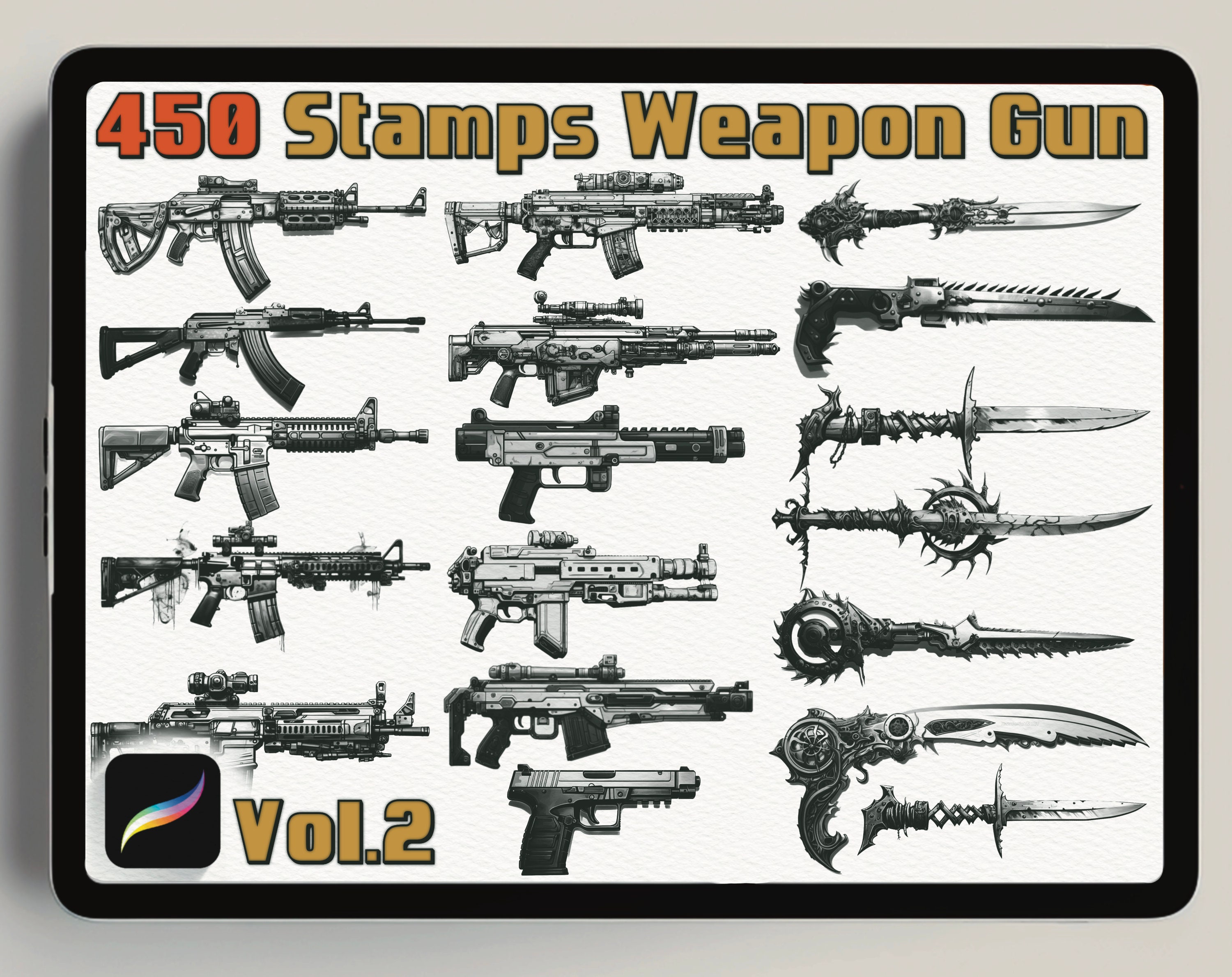 450 Weapon Procreate Stamps • Brushset PNG PDF •military Tactical Gun ...