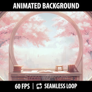 Vtuber Background Animated | Pink Stream Background for Twitch | Anime Desktop Wallpaper | Cozy Sakura Study Room